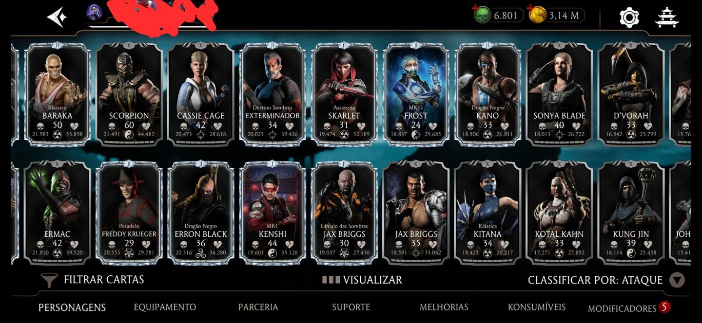 CONTA TOP TIER MK MOBILE NVL 60 | TIME MK11 FULL FX | 6.8K ALMAS