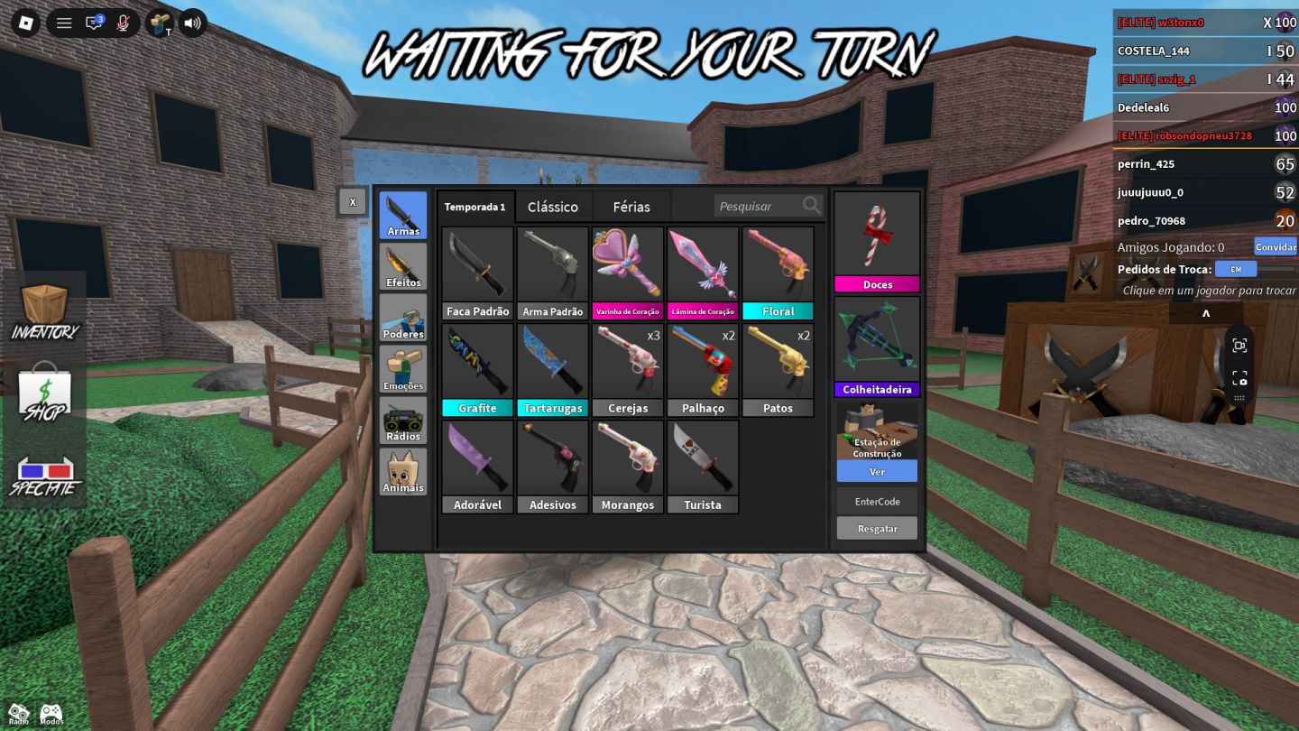 Inventario Murder Mistery 2 MM2 [ROBLOX] Com Heartwand, Candy, Harvester e etc
