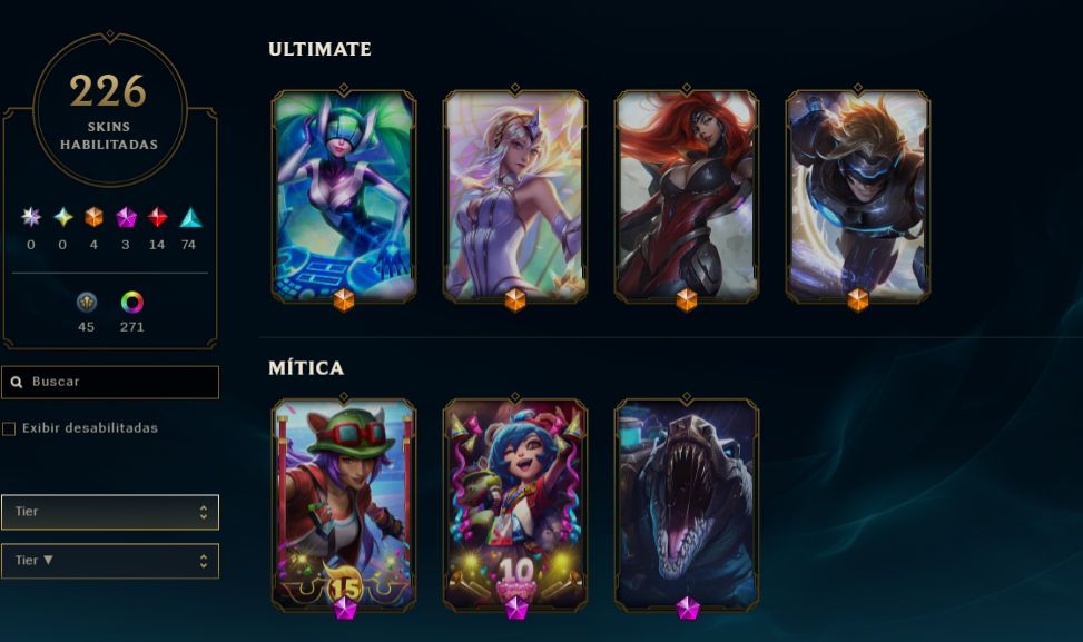 LEAGUE OF LEGENDS 226 SKINS NIVEL 641 GOLD FULL CHAMP