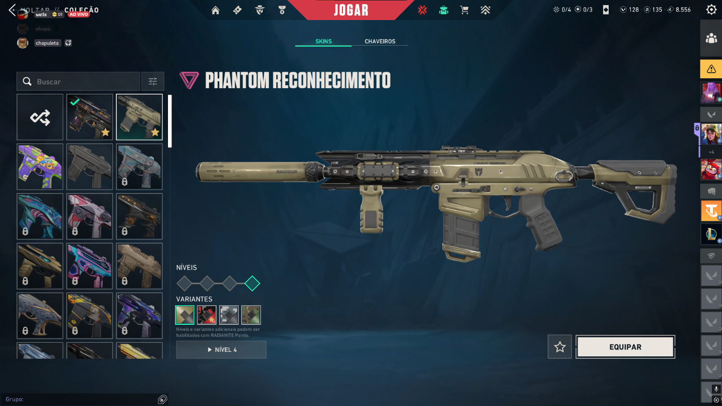 Conta de valorant com 4 skins de vandal, 2 phantom, 1 sheriff, 1 ghost e 1 guard