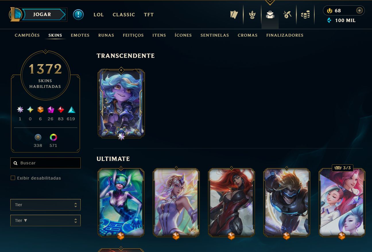 Conta LoL Full Skins 1372 + Diamante + Conta Antiga