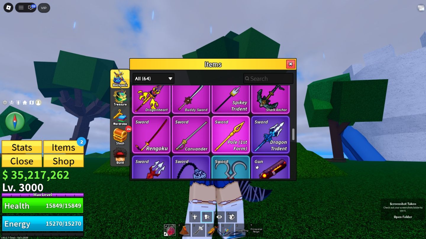 Conta blox fruits frutas perm, diversas espadas/armas e muito dinheiro