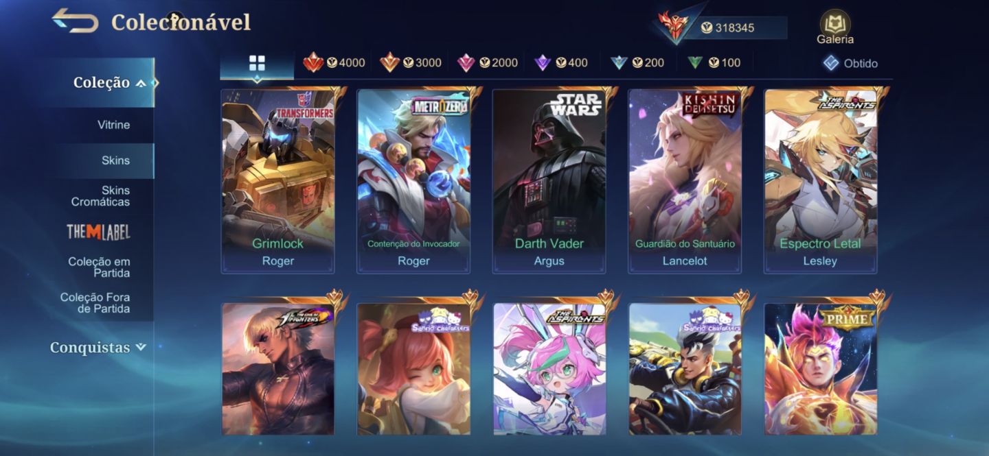 ACC EX-IMORTAL COM MUITAS SKINS MÓBILE LEGENDS