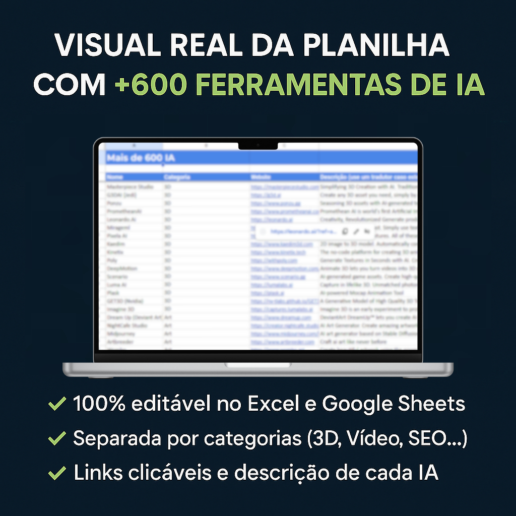 655+ Ferramentas de IA (Organizadas em Planilha) + Site Exclusivo