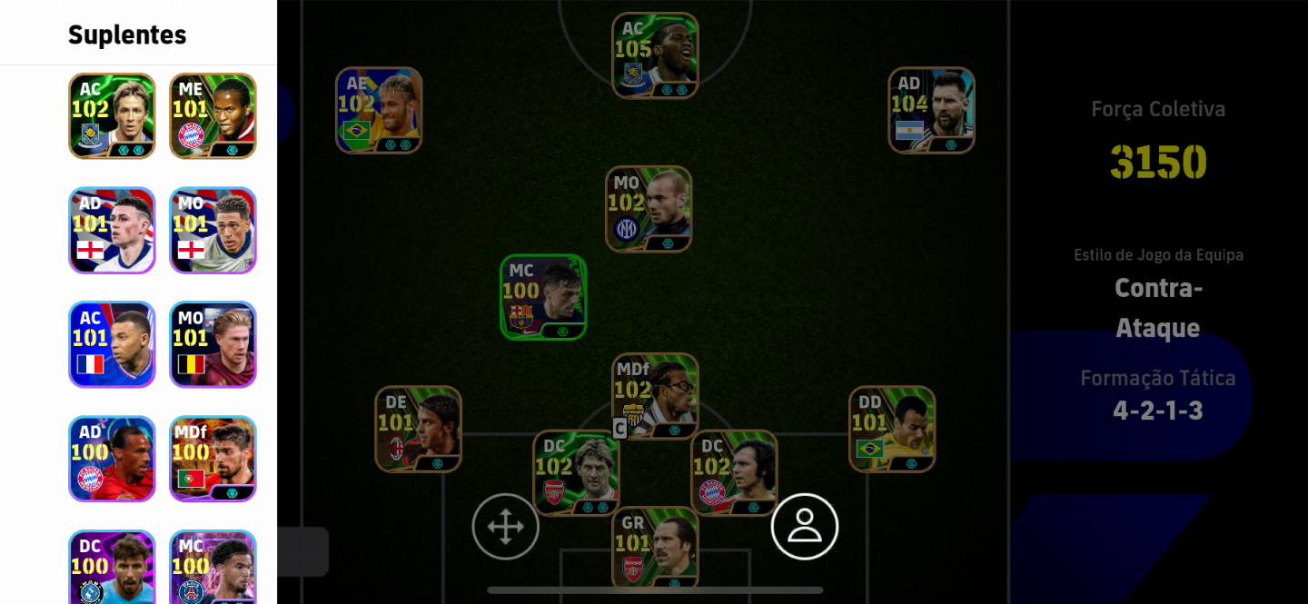CONTA SUPER FORTE COM TIME PRINCIPAL FULL 100 OVER E PACK DO NEYMAR E DO MESSI !