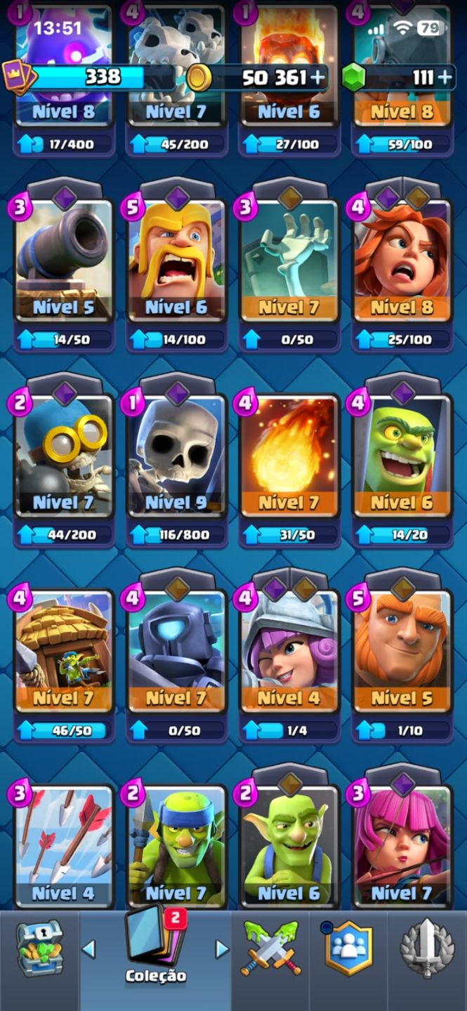CONTA CLASH ROYALE 2.444 TROFÉUS | NÍVEL 9 | 50 MIL OURO + 111 GEMAS!