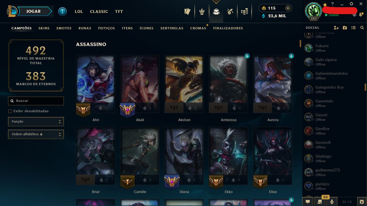 CONTA LOL LVL 283 | 196 SKINS | 239 ÍCONES
