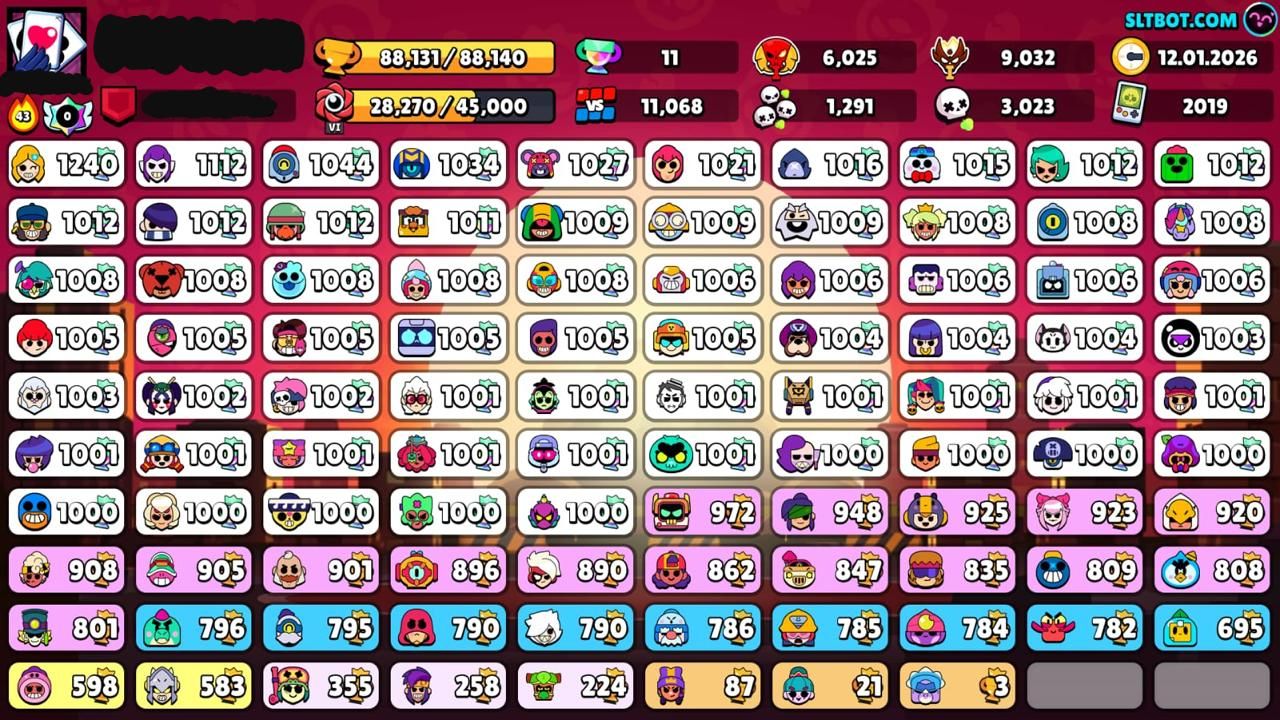 CONTA BRAWL COM 100 MIL TROFEUS, +200 SKINS, +50 BRAWLERS NÍVEL 11