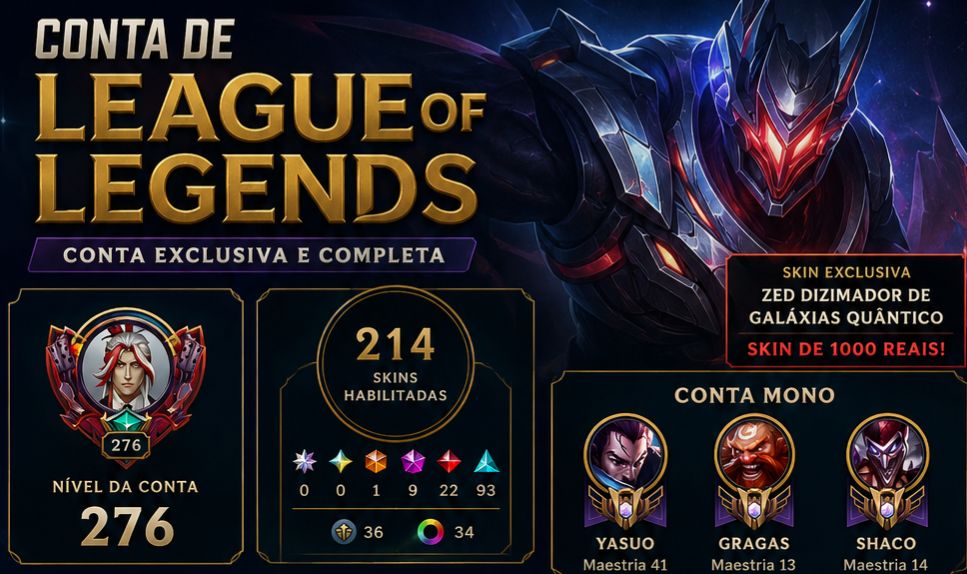 CONTA DE LEAGUE OF LEGENDS À VENDA 214 SKINS!