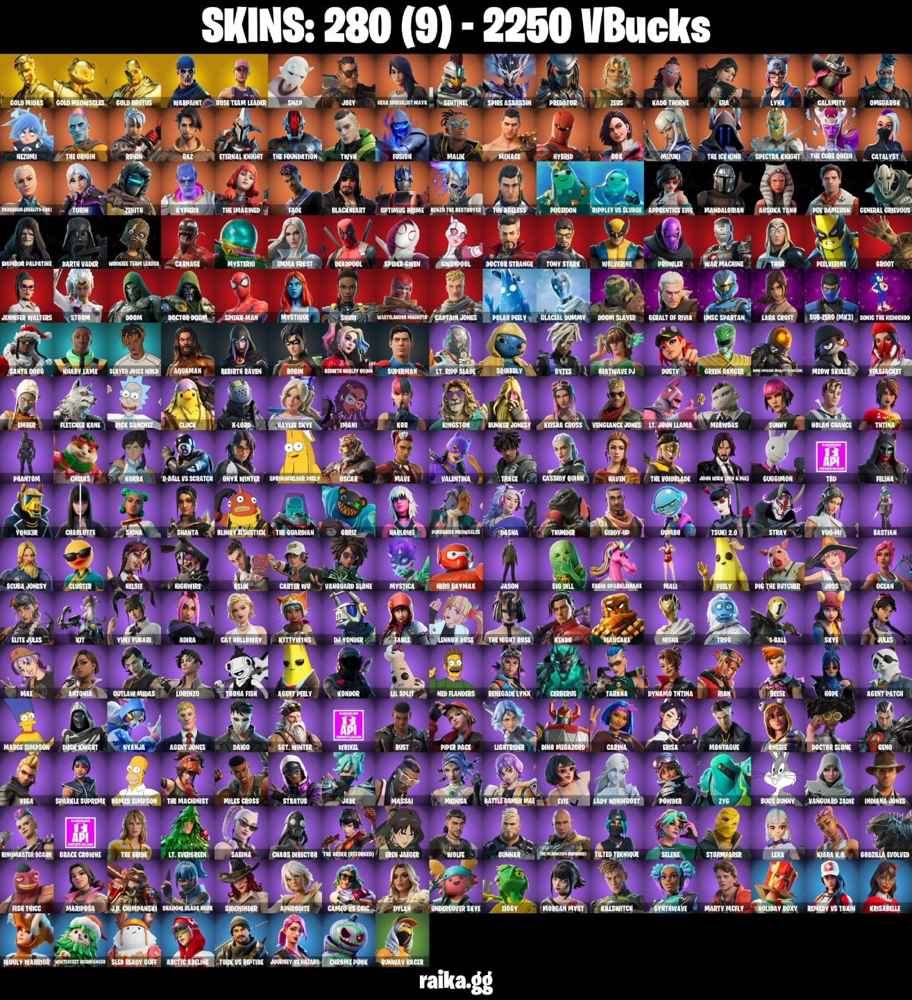280 skins | OG STW | Gold Midas Gold Meowscles | Gold Brutus
