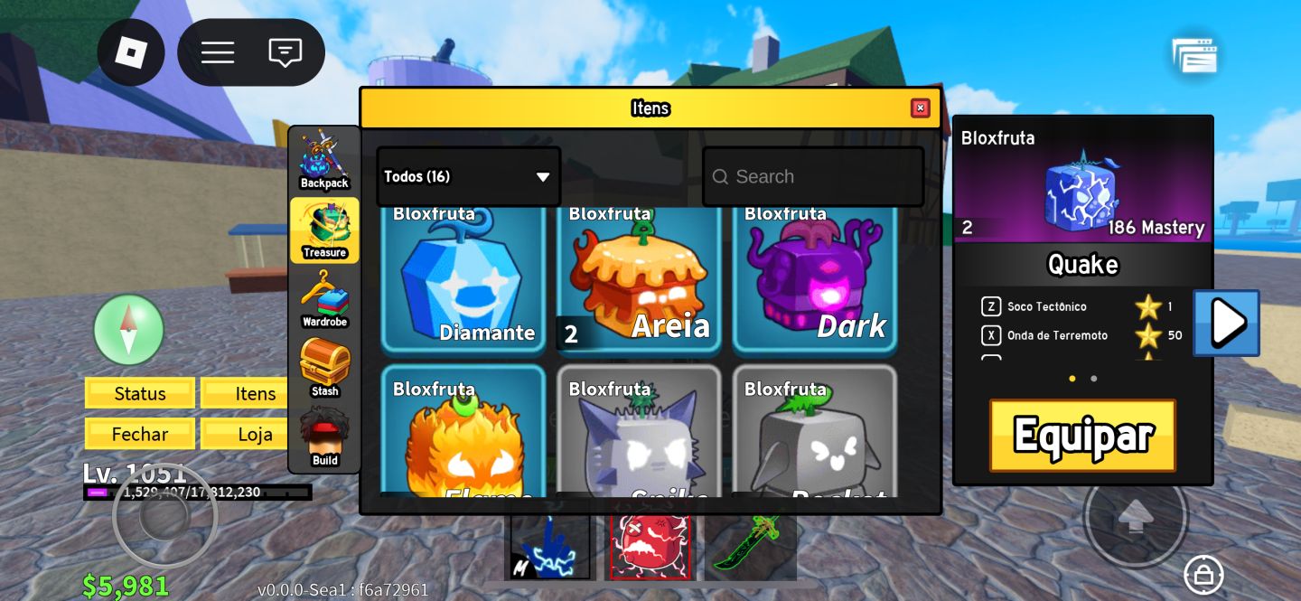 Conta roblox com jogos incluindo blox fruits com frutas permanentes