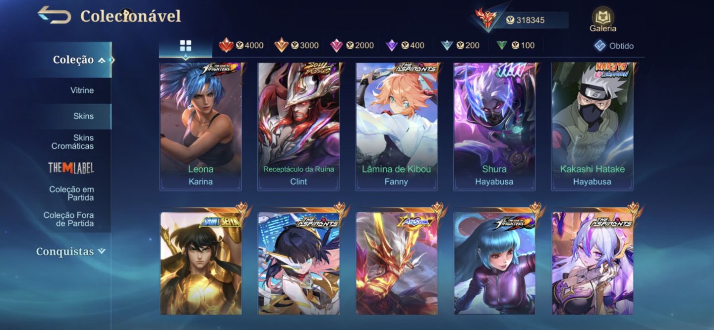 ACC EX-IMORTAL COM MUITAS SKINS MÓBILE LEGENDS