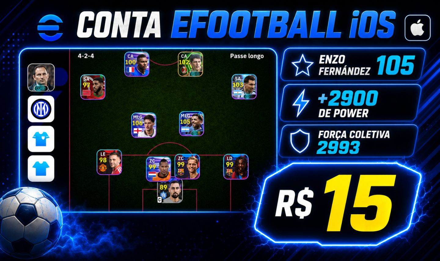 Conta efootball iniciante com enzo fernandez 105, power 2900+