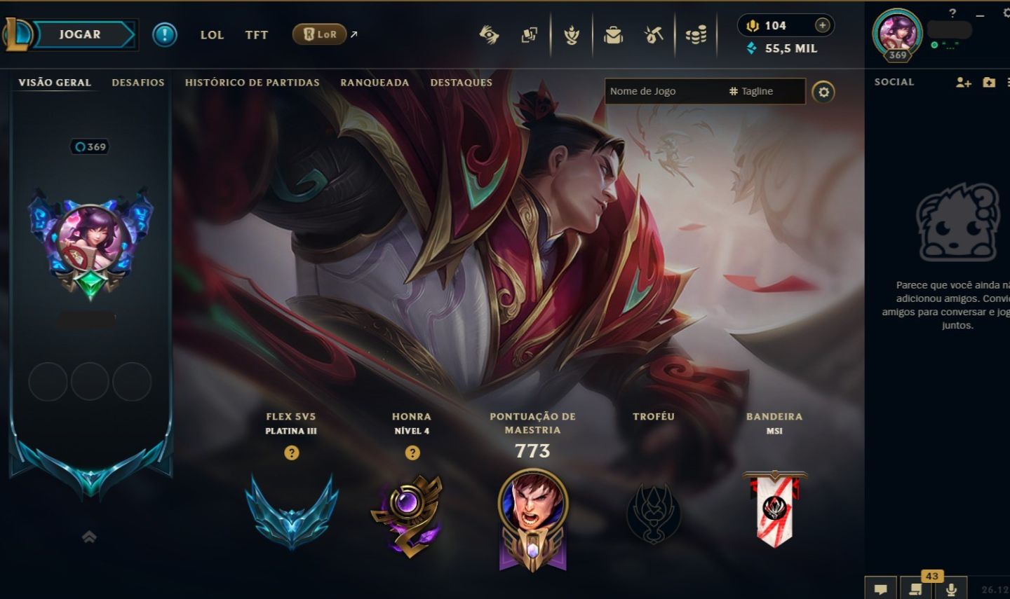 Conta LoL BR Lv 367 | 307 Skins | 2 Ultimate | Platina