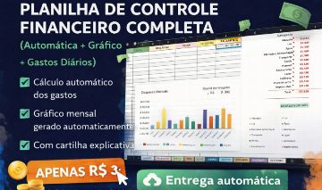 Planilha de Controle Financeiro Completa (Automática + Gráfico + Gastos Diários)