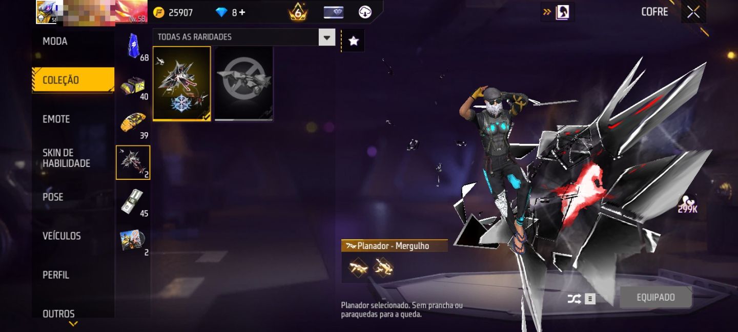 CONTA DE FF MUITO GEMADA COM ANIMAÇAO DE QUEDA PRIME 6