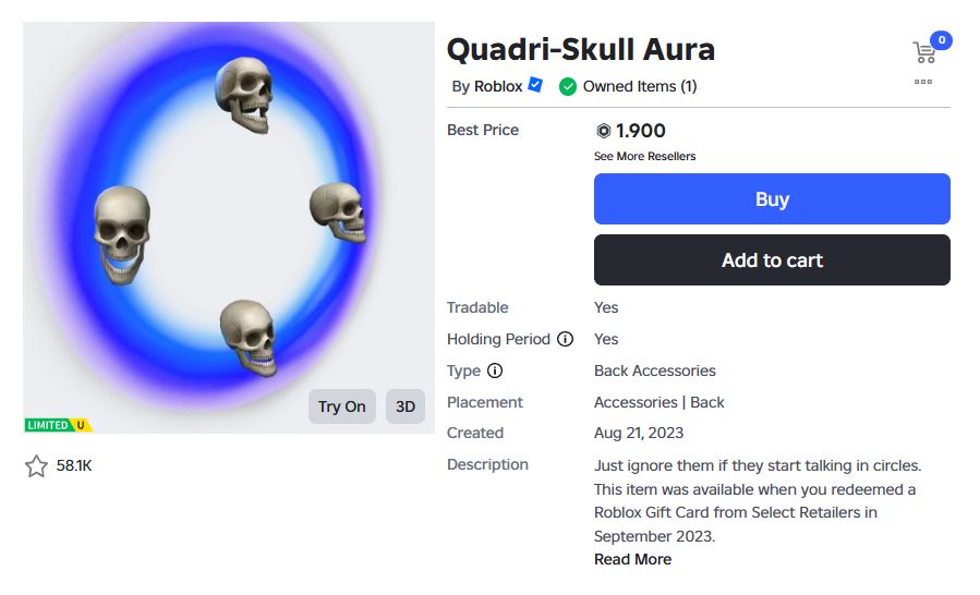 CONTA ROBLOX COM LIMITED QUADRI-SKULL AURA + ACESSÓRIOS e PACOTES.