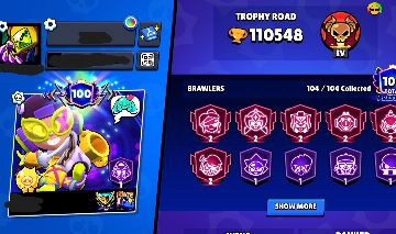 CONTA DE BRAWL STARS COM 110K DE TROFÉUS E PASSES RAROS