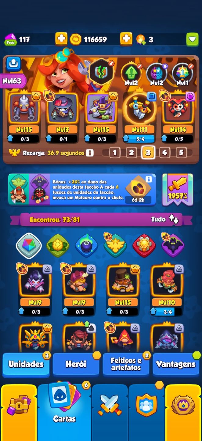 Conta com 1957% critico varias cartas top e herois up