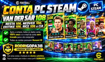 Conta PC Steam Van Der Sar 108, Nesta 106,Nedved 106,Ekitike 106, Rice 106 e CIA
