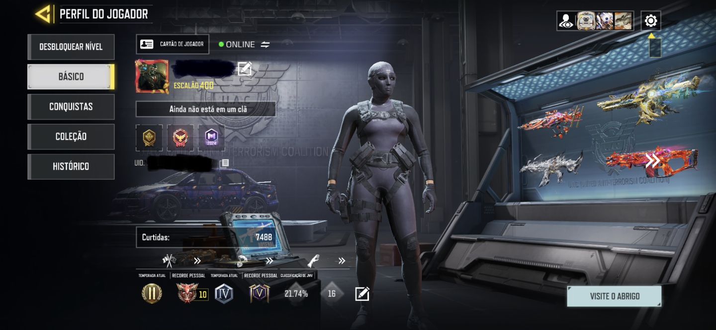 CONTA COD MOBILE COM 3 ARMAS MÍTICAS / 10 LENDÁRIAS / 1 PRESTÍGIO, VÁRIAS SKINS