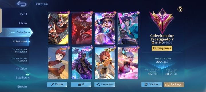 Mobile Legends | 289 Skins | Kof + Collector + Transformers + Sanrio | Raridade