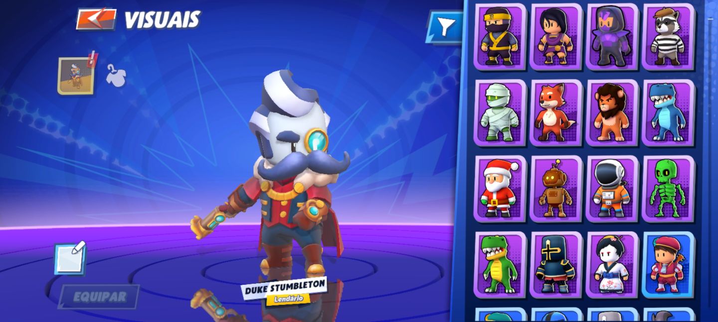 CONTA STUMBLE GUYS BEM EQUIPADA | DUKE STUMBLETON LENDÁRIO | MUITAS SKINS