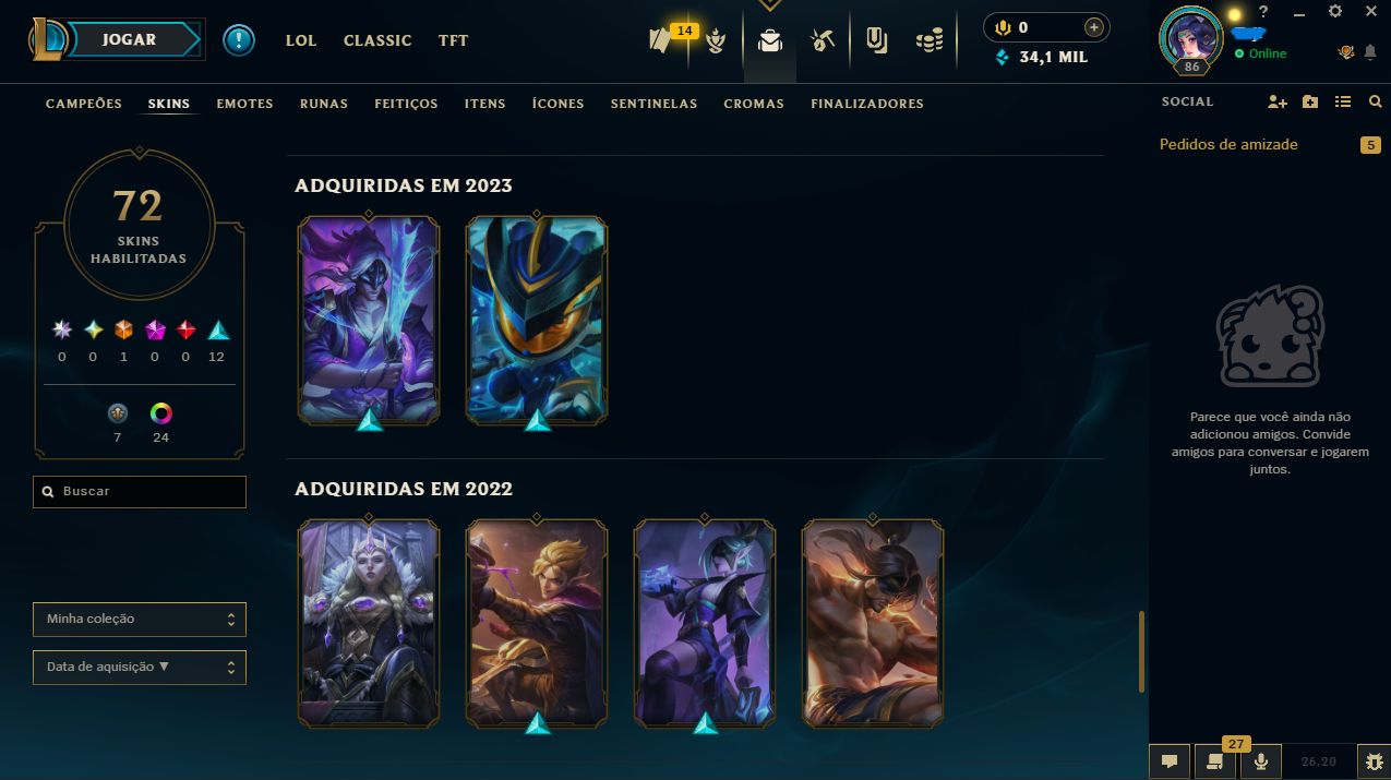 Conta Mestre SoloQ | Full Acesso | Honra 5 | 91 Skins - Troca de Nick