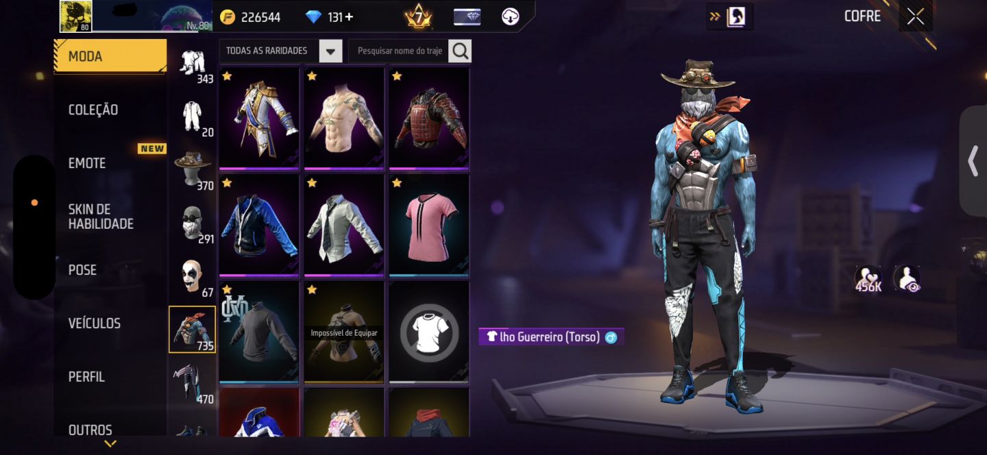 CONTA DE FREE FIRE GEMADA NÍVEL 80 COM ANGELICAL, STEAMPUNK e COELHÃO