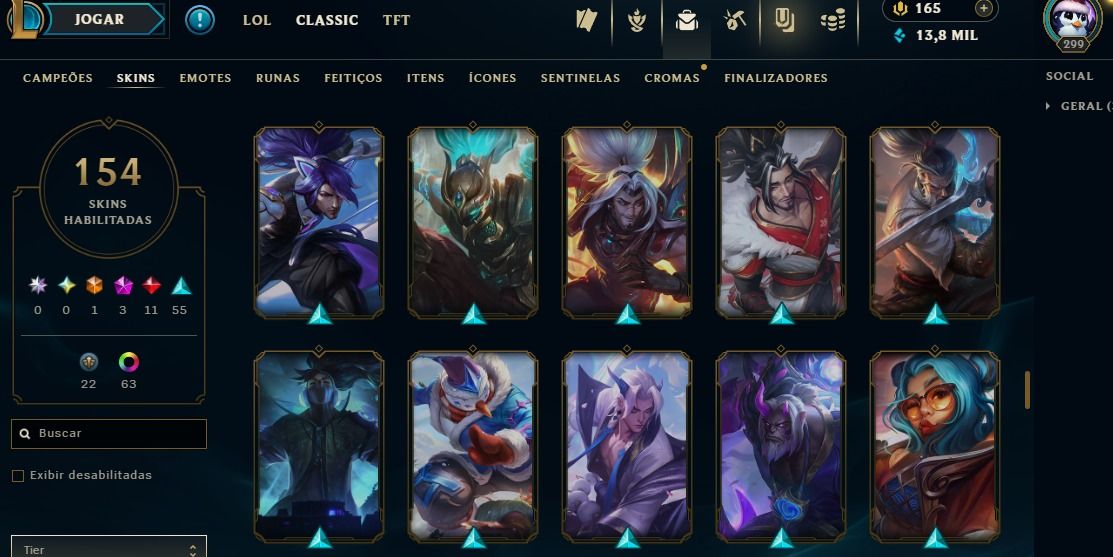 Full Acesso - 154 Skins - 150 Campeões - Level 299 - Platina