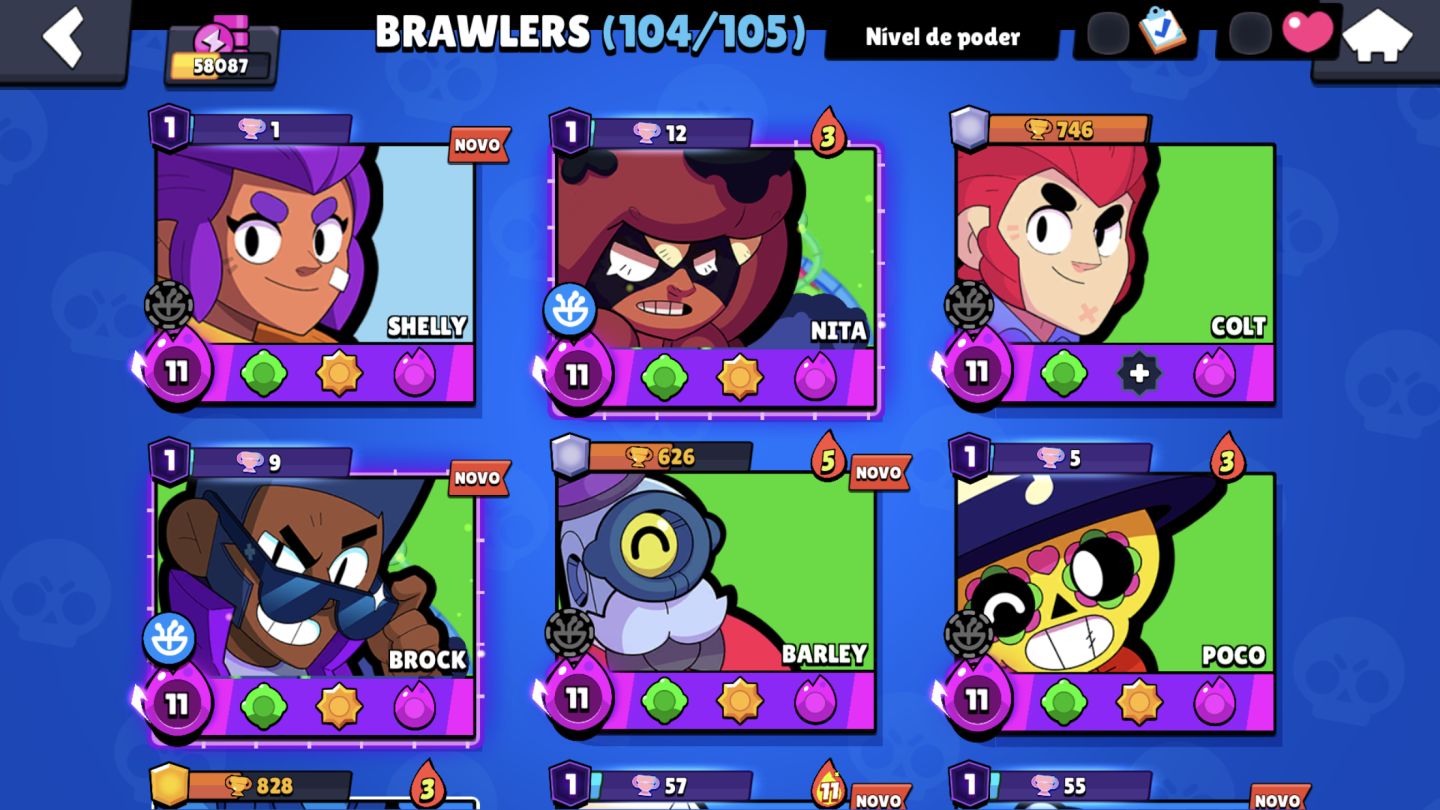 CONTA BRAWL STARS 58K (2019) 104 BRAWLERS, 13/14 LENDÁRIOS, 286 SKINS, 35 Hipers