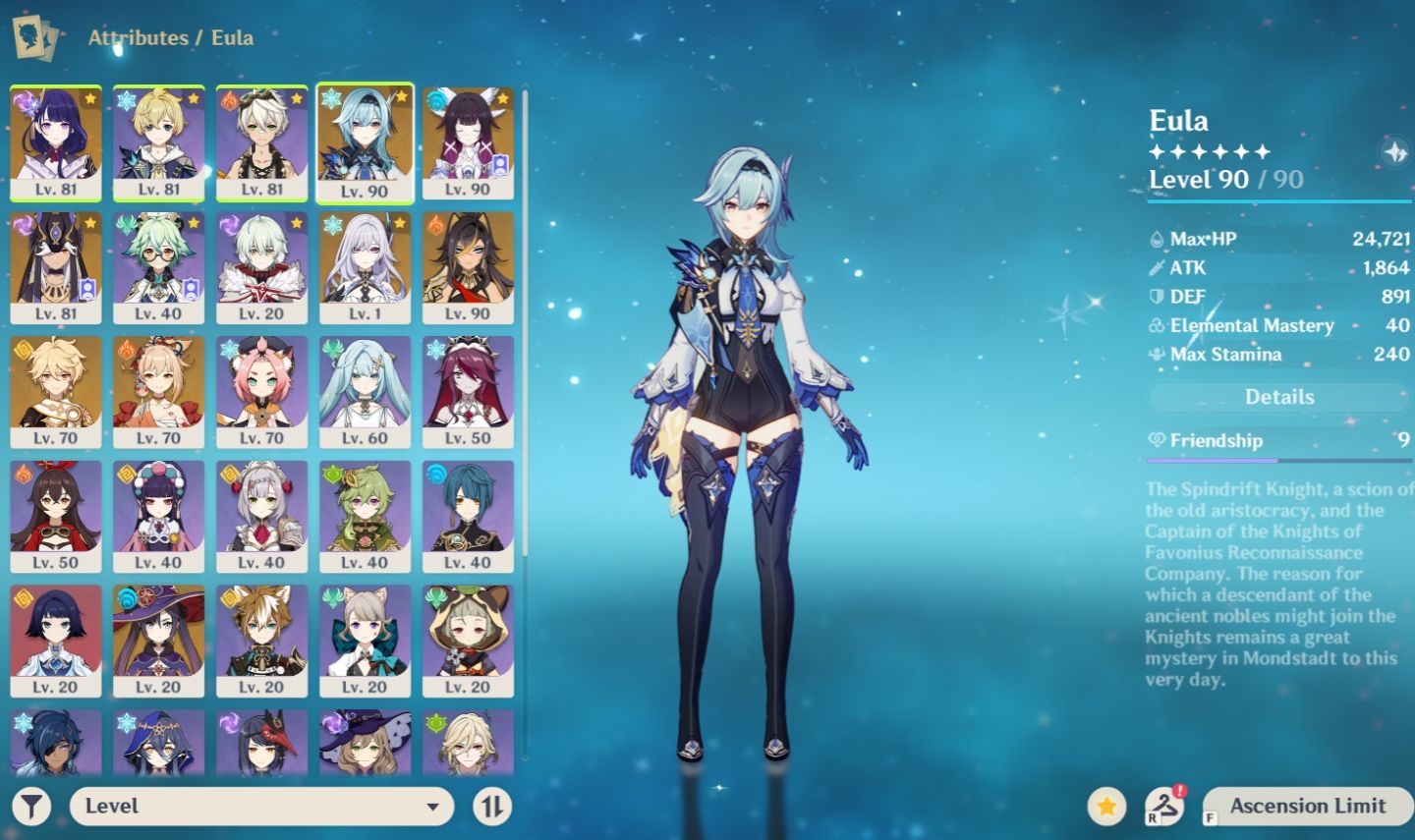 [ Ar55 | 13x 5 ] Eula, Raiden, Cyno +Ass, Columbina +++ (Leia Descrição)