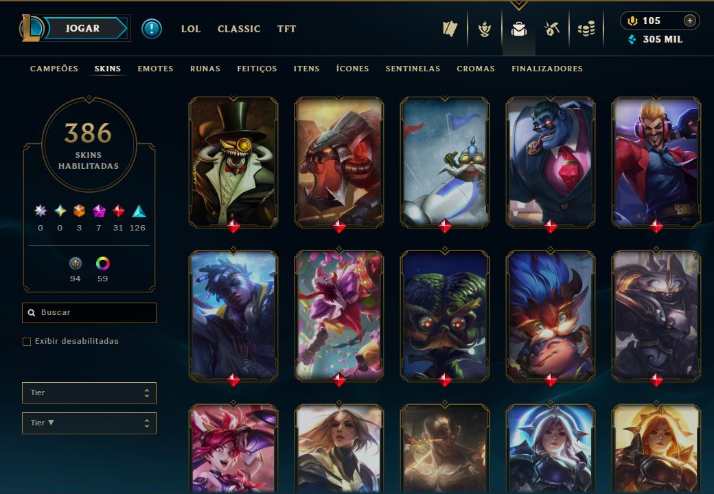 Conta Riot - Gold : 386 Skins LoL
