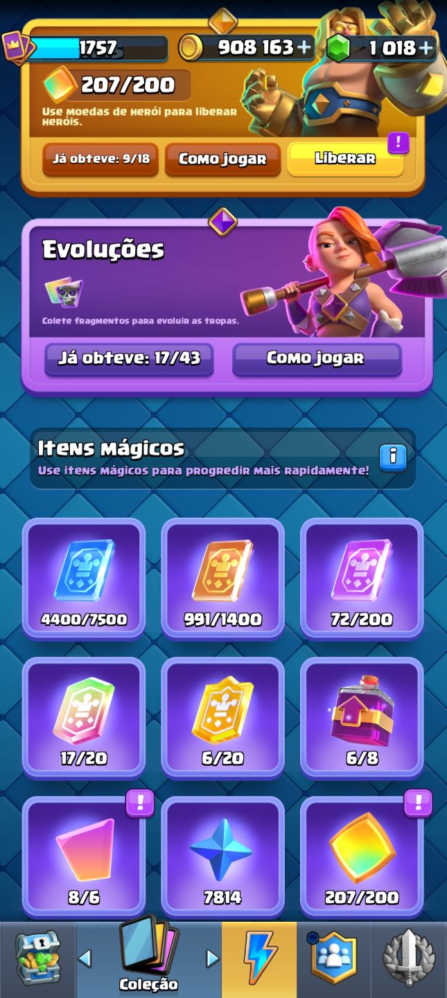 CONTA CLASH ROYALE-13.5k TROFÉUS| ARENA 32 | 17 EVOLUÇÕES | 9 HERÓIS | NÍVEL 16