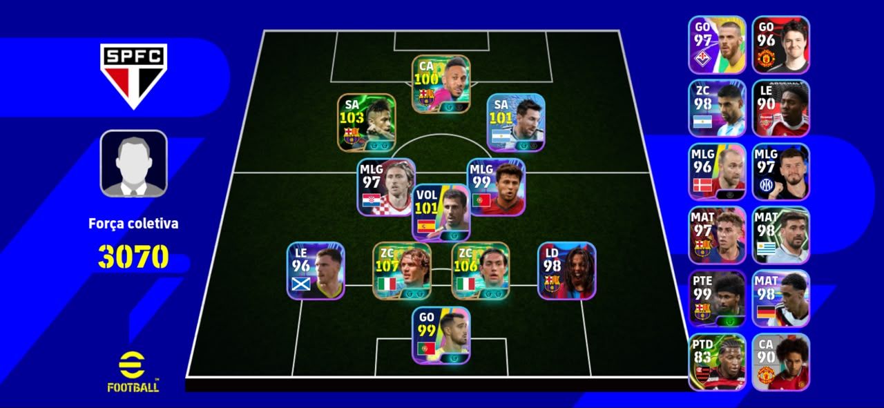 Conta de efootball com Neymar msn, Maldini, Nesta e cia.