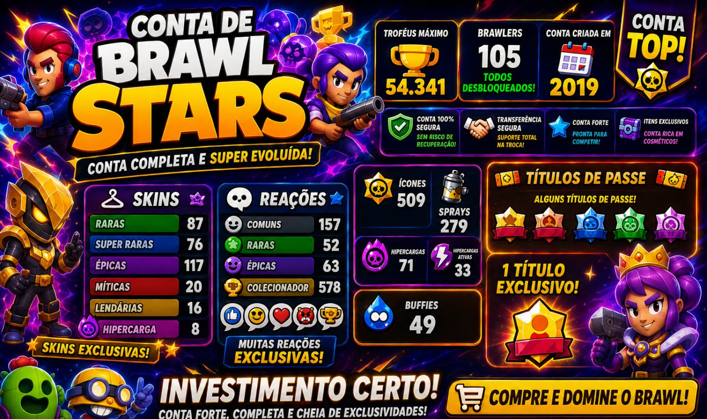 Conta de brawl stars com skins exclusivas e reações