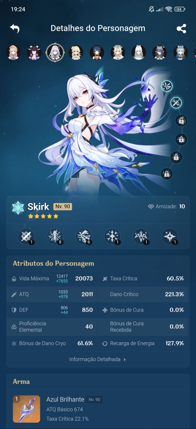 CONTA GENSHIN IMPACT - AR59 COM 19 T5 + 11 ARMAS 5 ESTRELAS