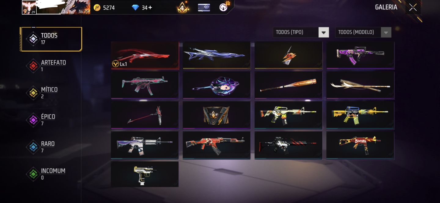 Conta Free Fire para iniciante exigente | Coleção de Skins, Armas e Itens raros