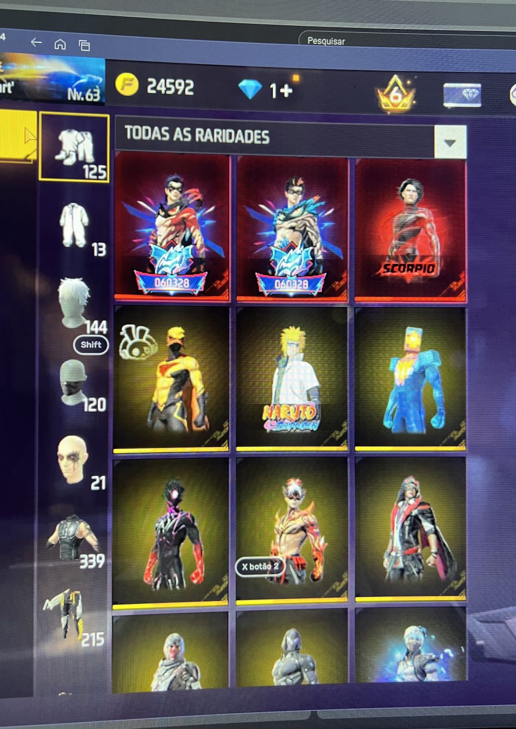 Conta de Free Fire level 63 barata pra logo