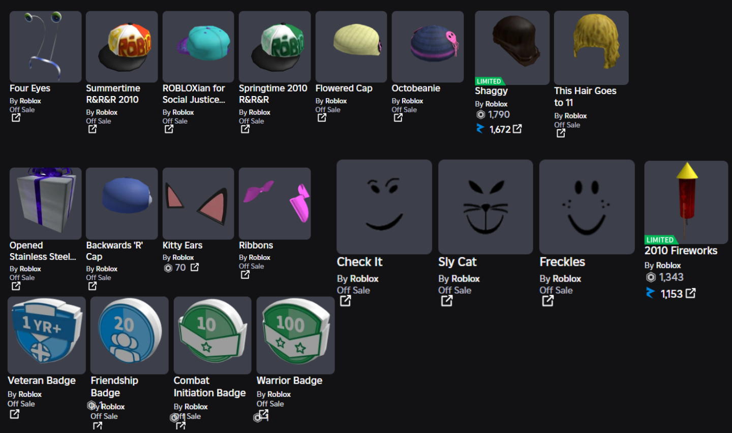 CONTA ROBLOX ANTIGA 2009 COM FACE SLY CAT + 17 OFFSALES E 2.8K RAP [UNVERIFIED]