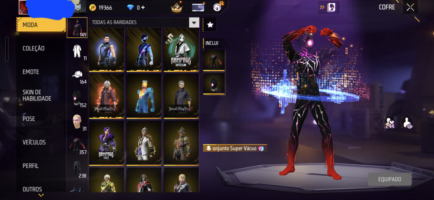 Conta de free fire muito boa com muitas skins