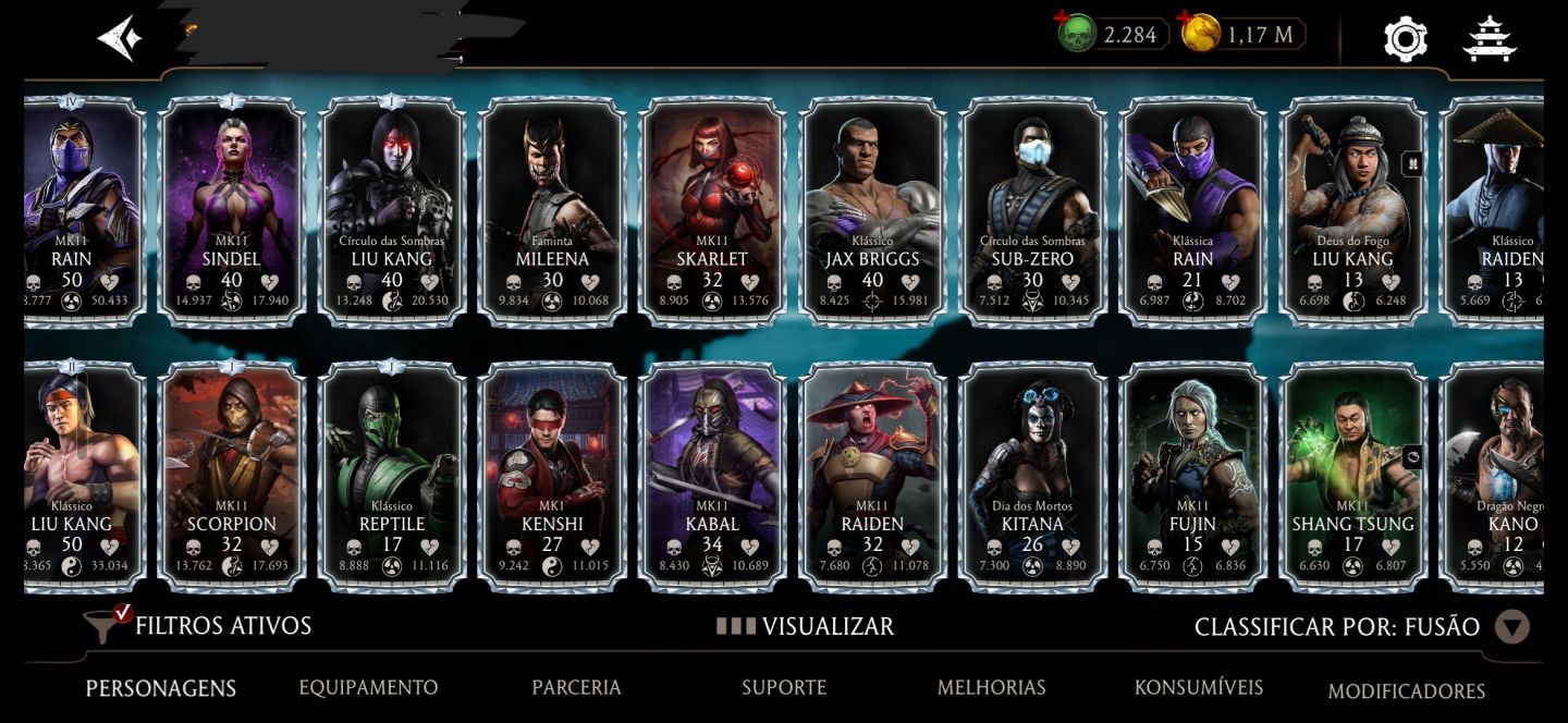 CONTA MK MOBILE - 18 DIAMANTES (RAIN F4, LIU KANG) + 200 CRISTAIS DRAGÃO.