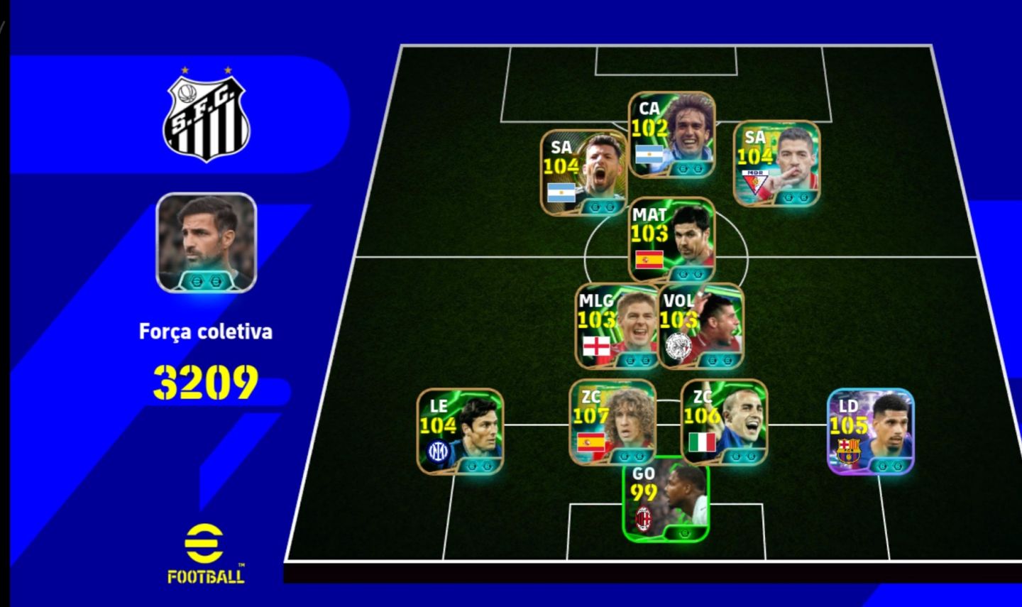 CONTA eFOOTBALL MOBILE TOP | FORÇA 3211 | MESSI 104 | NEYMAR 104 | PUYOL 107