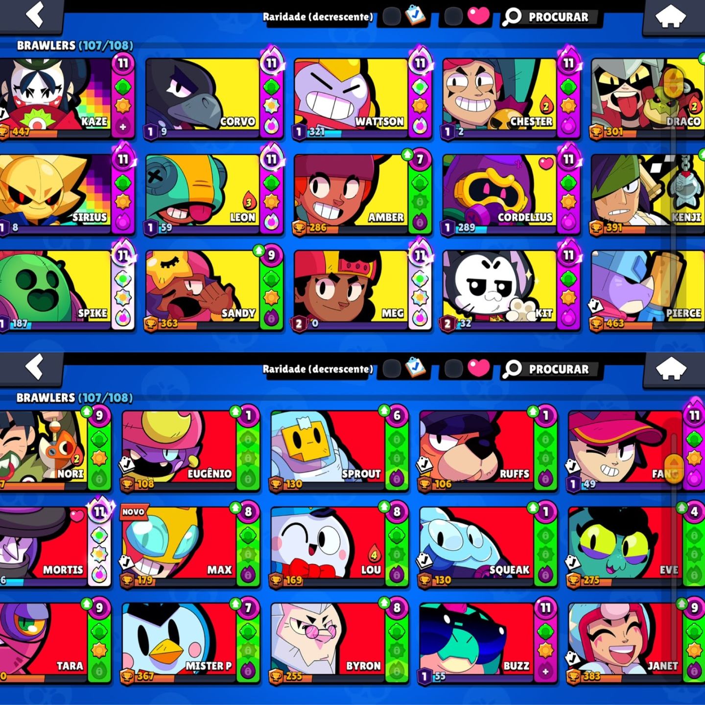 CONTA DE BRAWL STARS 65K DE TROFEUS |107 BRAWLERS VARIAS FAMA