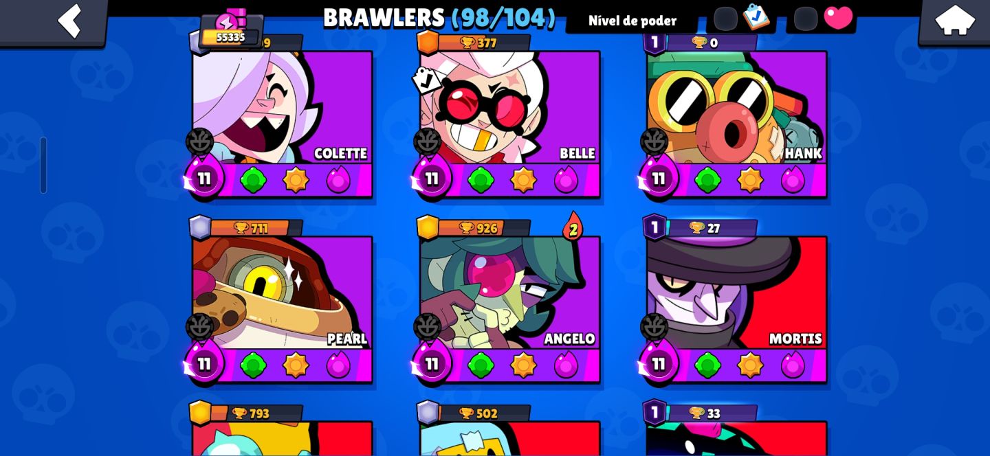 Conta de brawls stars com skins dos antigos passes e skins lendárias