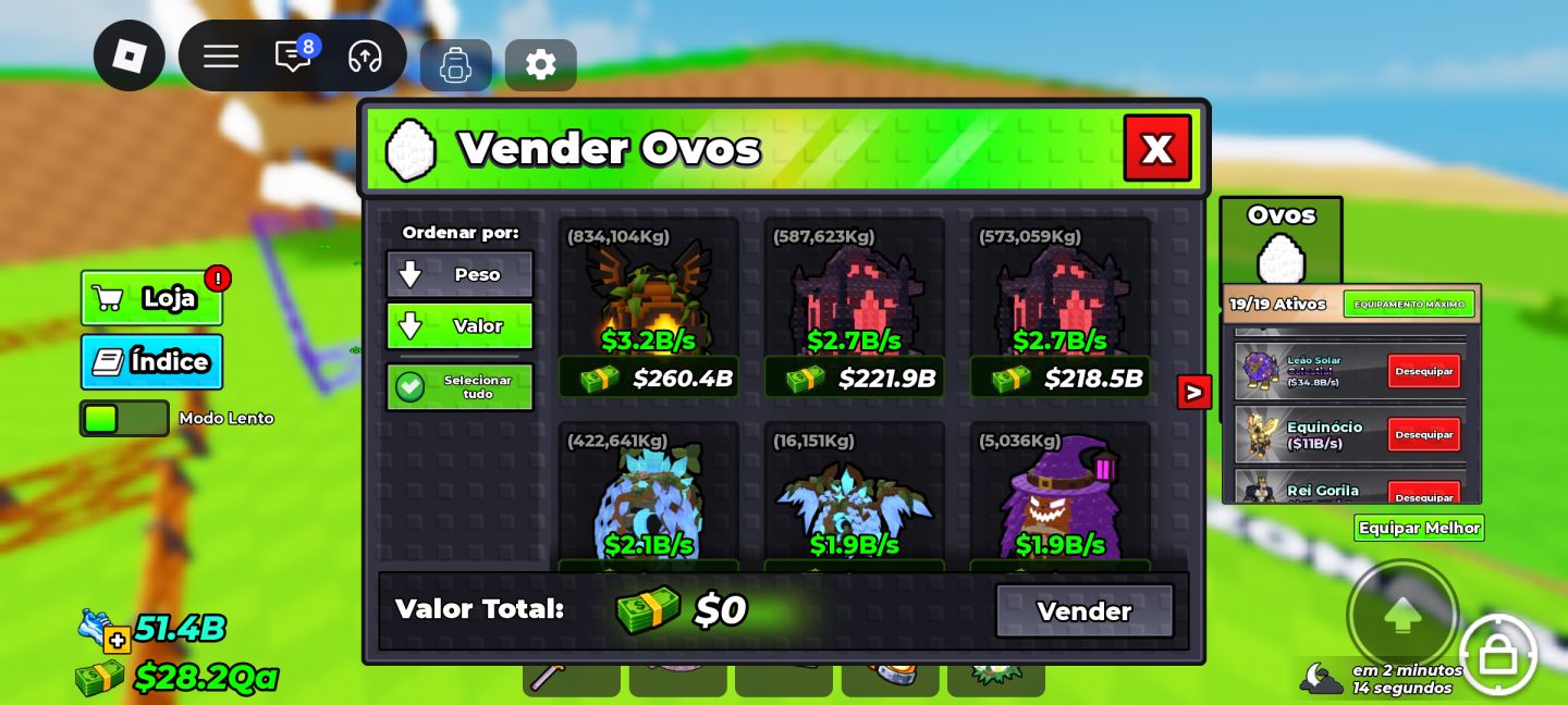 ÍNDICE 96% | PETS E OVOS 1B+ | CERCADO E ESTEIRA MAX | 4 SKINS ROBLOX