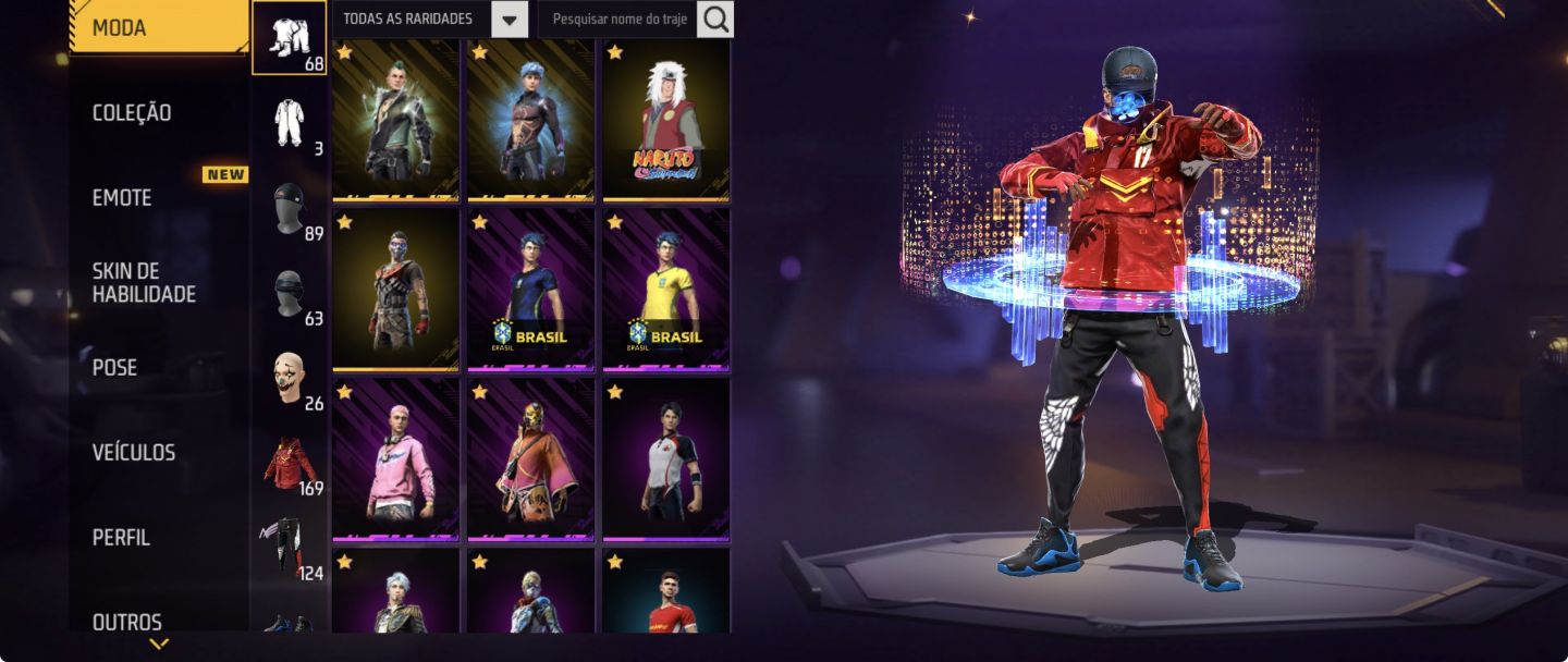CONTA FREE FIRE [169 PEITAS] CALÇA ANGELICAL VERMELHA | UMP ROXA | DUNK MASTER