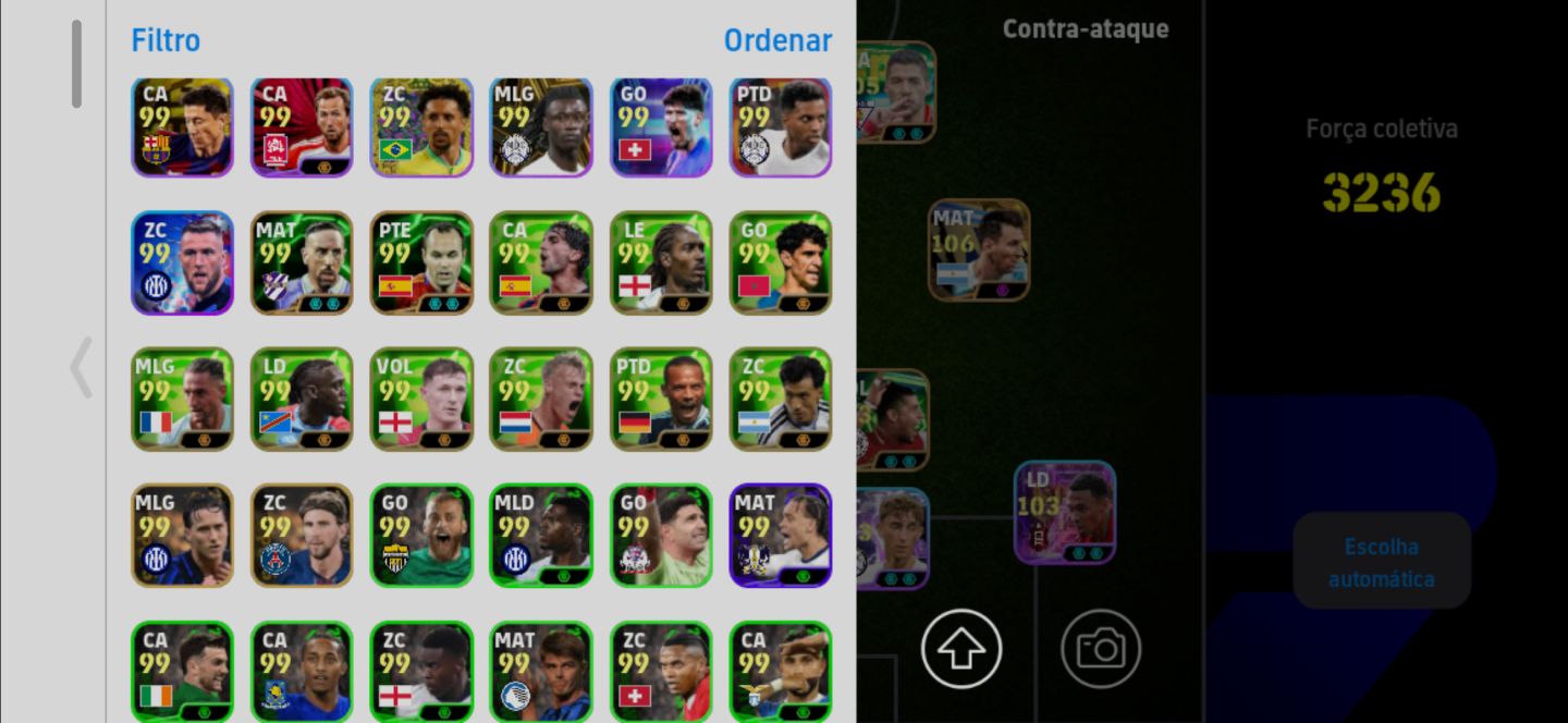 Conta Meta de Efootball Mobile com Messi 2021, Suarez, Cavani, Rivaldo e Mathaus