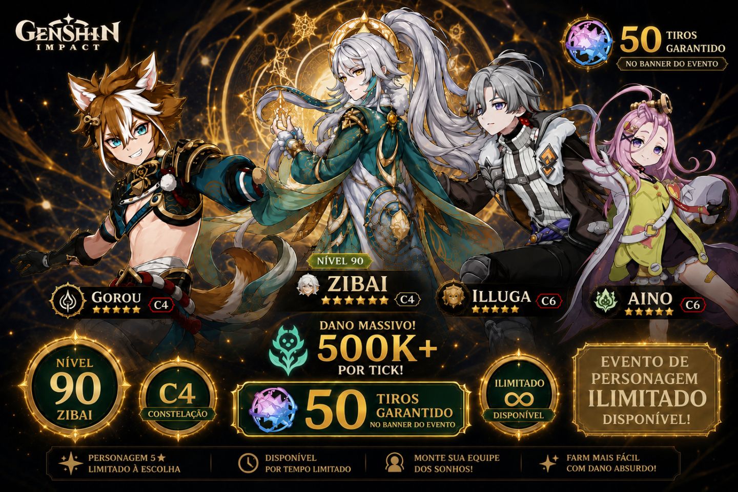 CONTA GENSHIN IMPACT ZIBAI C4+TEAM PREMIUM F2P | SELETOR ANIVERSÁRIO LIMITADO!