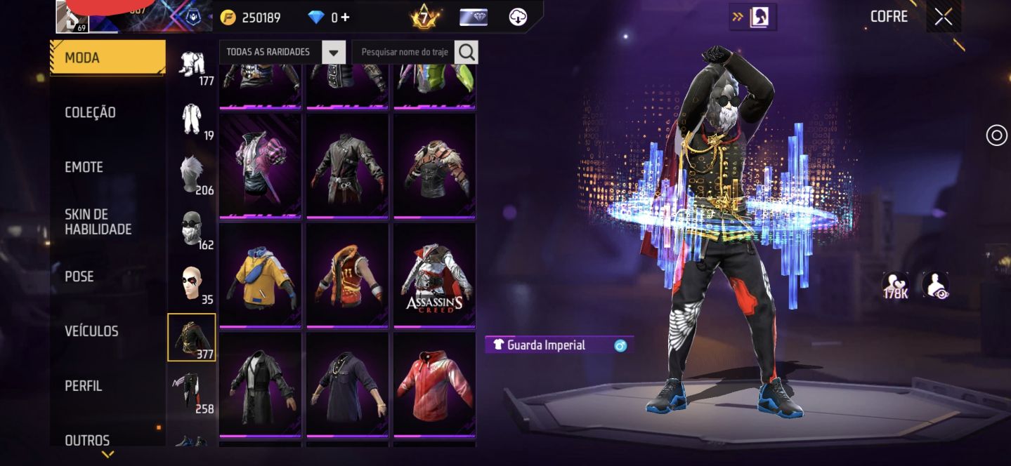 Conta de FF, prime 7, Level 69, muitos itens raros.
